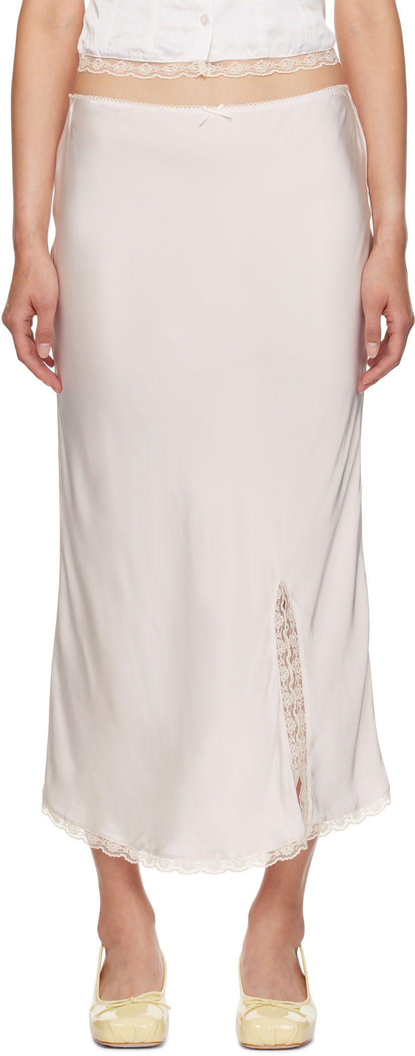 Спідниця GUIZIO Guizio Kahli Lace-Trimmed Midi Slip Skirt бежевий | F24304W022