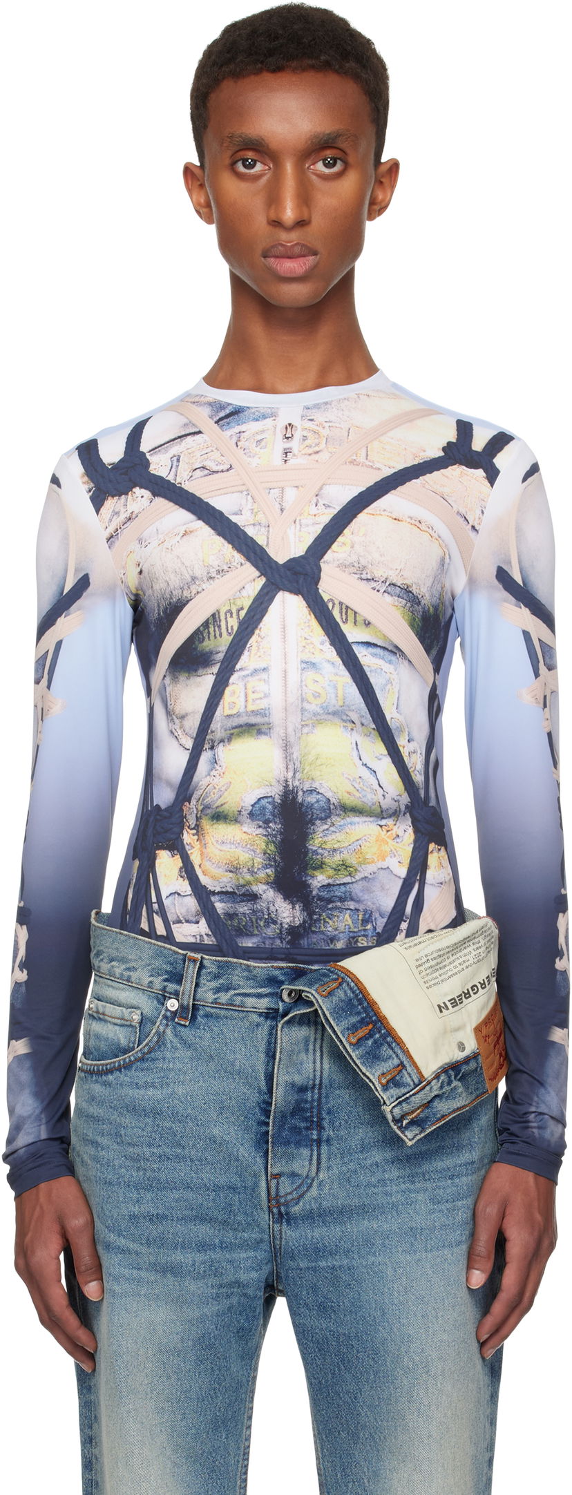 Футболка Y/PROJECT Long Sleeve Print T-shirt Синій | 204TO008