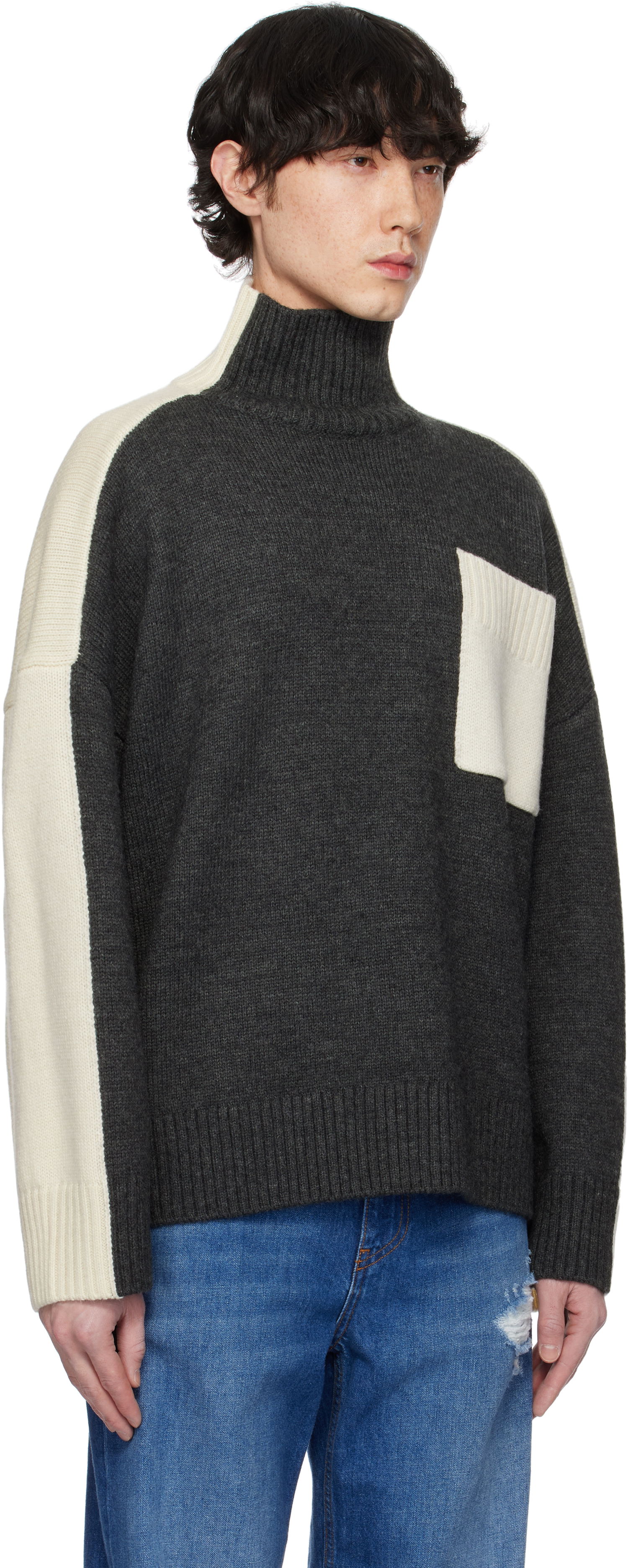 Cветр JW Anderson JW Anderson Dual Tone Turtleneck with Patch Pocket Сірий | KW1308-YN0367, 1
