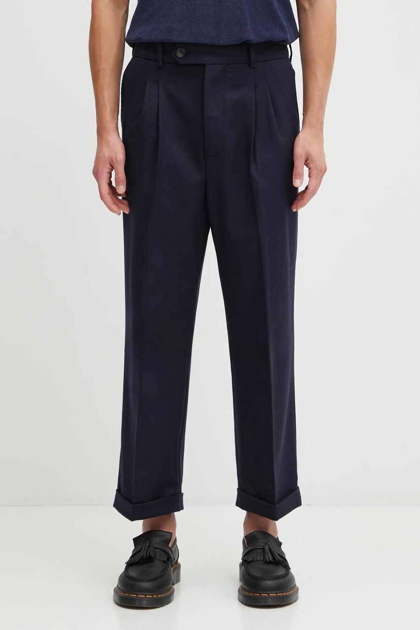 Штани Drôle de Monsieur Drôle de Monsieur Wool Blend Pleated Cropped Trousers темно-синій | I.BP192.WV008