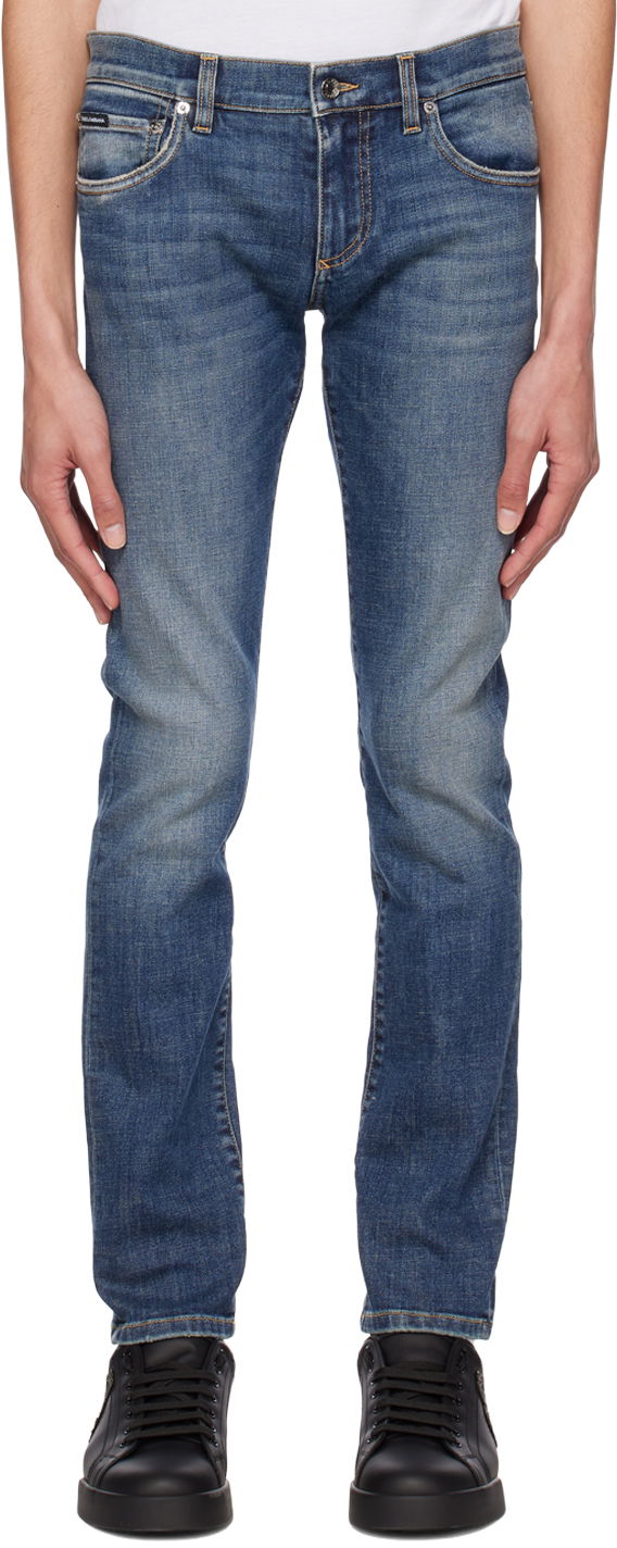 Джинси Dolce & Gabbana Blue Washed Skinny Jeans Синій | GY07LDG8GW9
