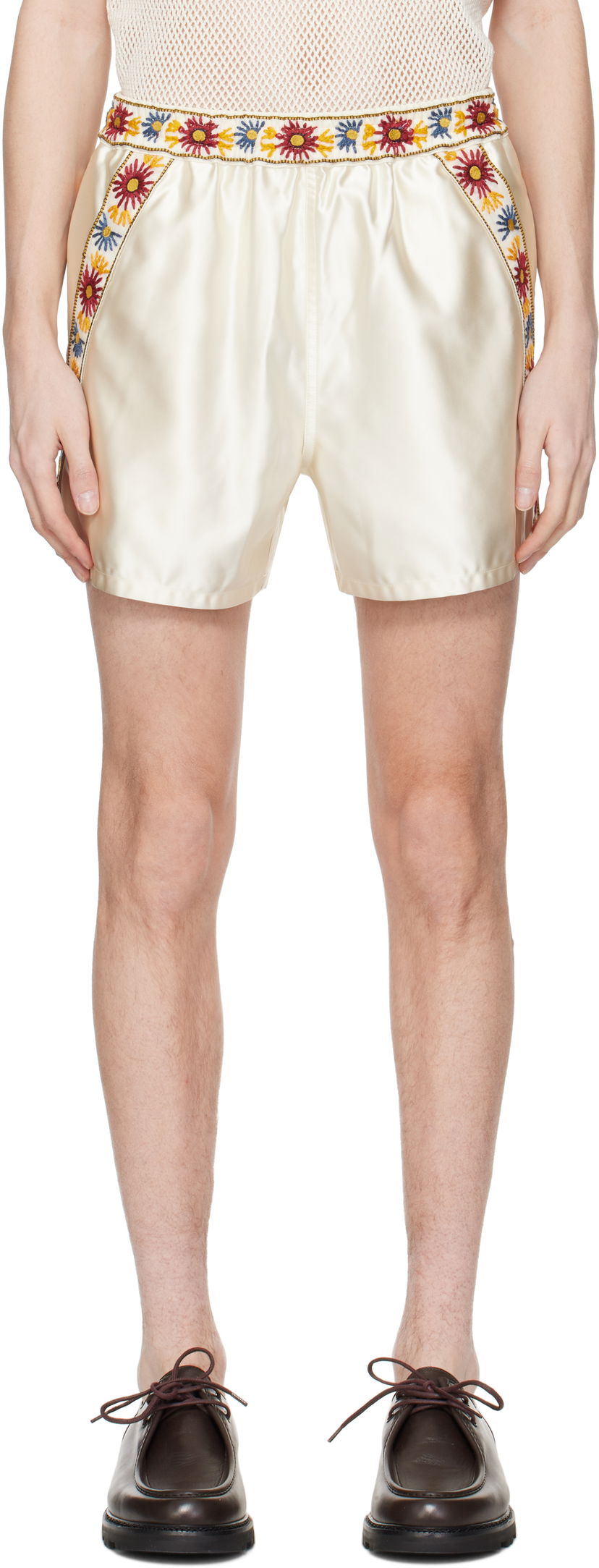 Шорти Bode Bode Candyfloss Embroidered Satin Shorts бежевий | MRS25BT057