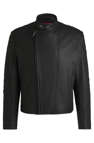 Куртка BOSS Leather Racing Jacket with 3D Detailing чорний | 50530780