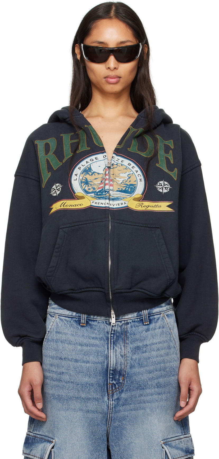 Світшоти Rhude Rhude Monaco Regatta Graphic Full-Zip Hoodie чорний | RHSS25HO09012