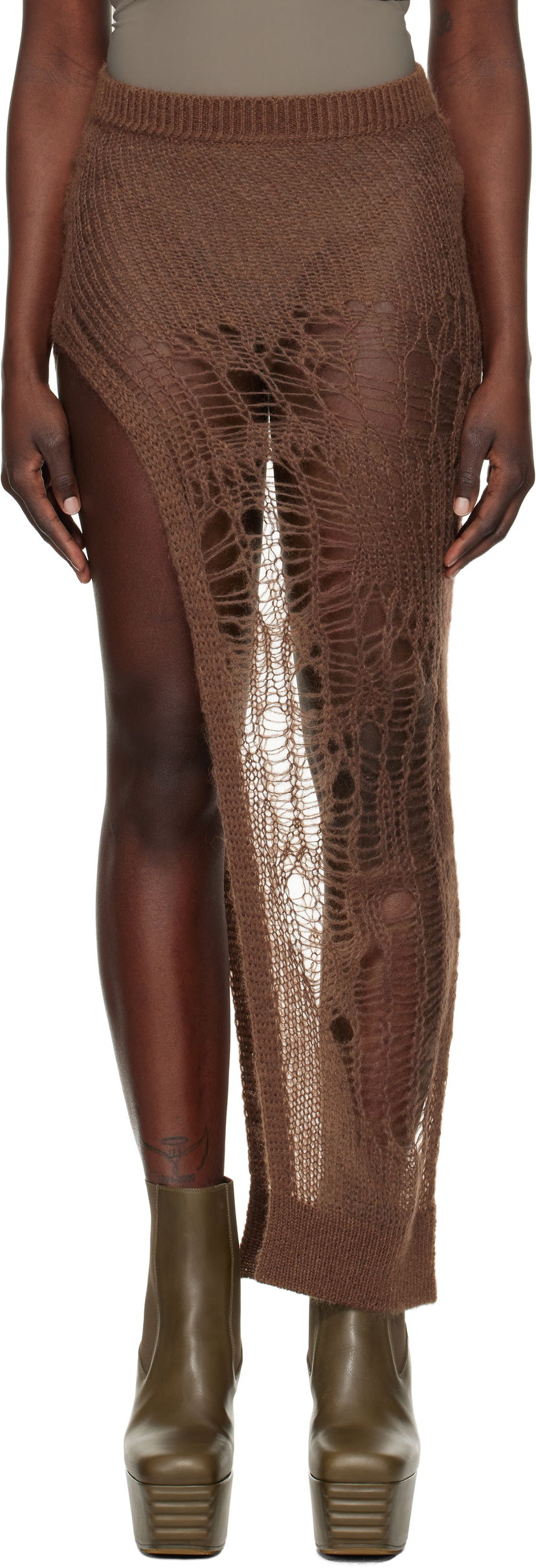 Спідниця Rick Owens Rick Owens Hollywood Spider Ziggy Maxi Skirt Коричневий | RP01E7605 KNETMH