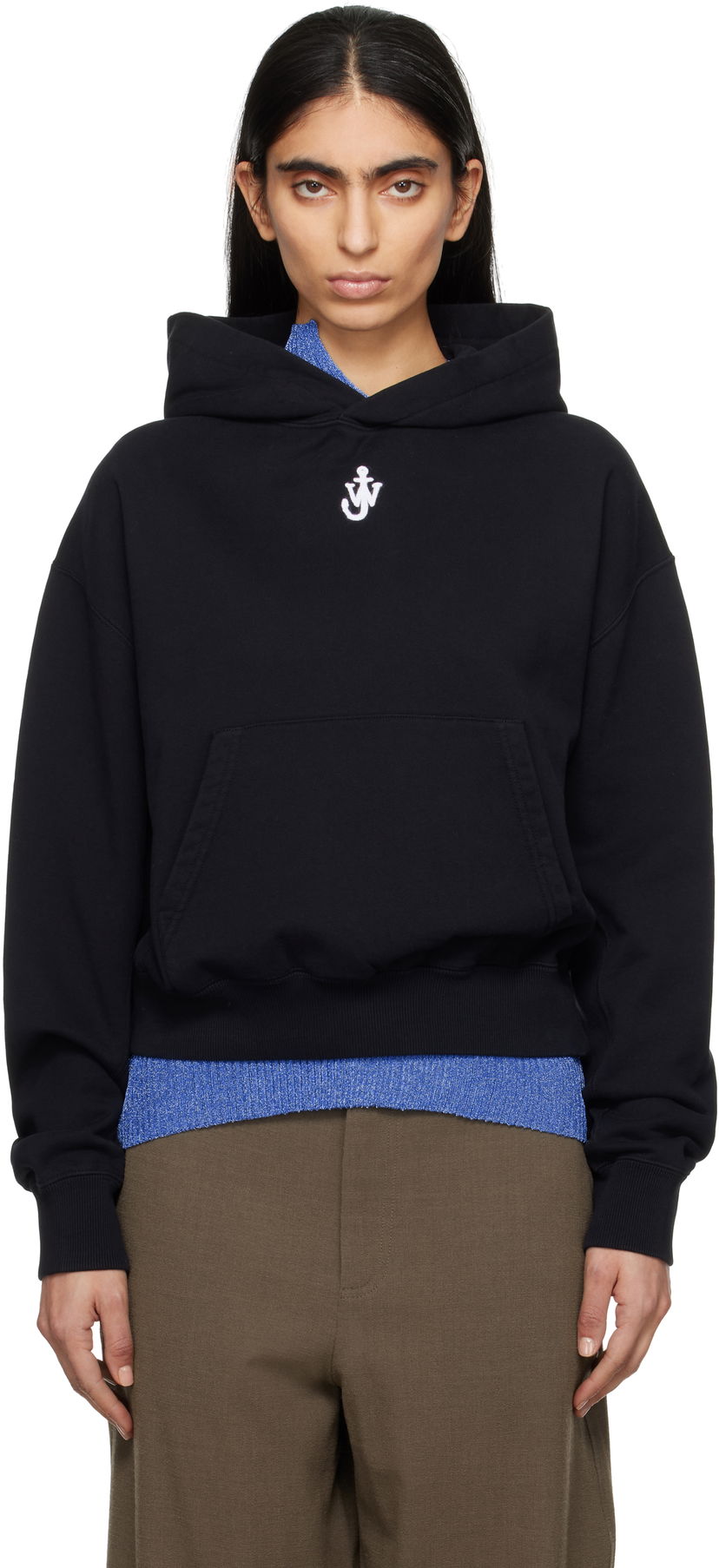 Світшоти JW Anderson JW Anderson Anchor Logo Cropped Hoodie чорний | JW0216-PG1719