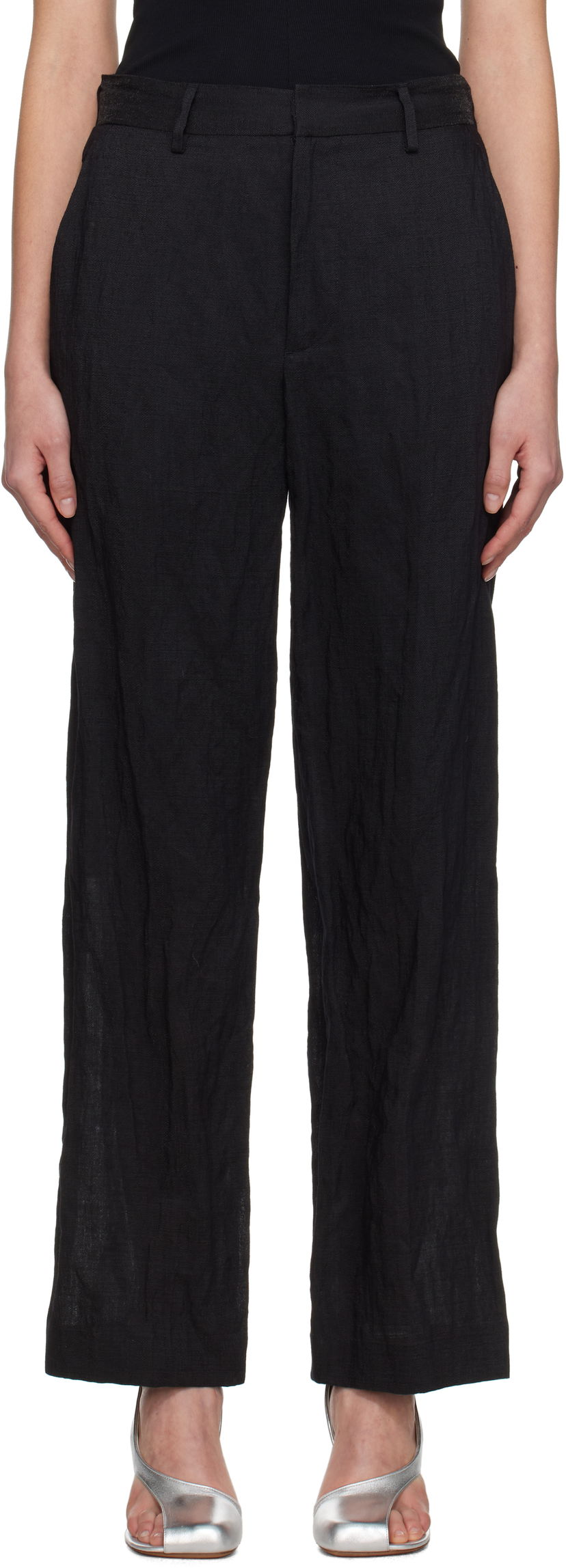 Штани Maison Margiela MM6 Maison Margiela Crinkled Metallic Tailoring Trousers чорний | S52KA0521 M35253