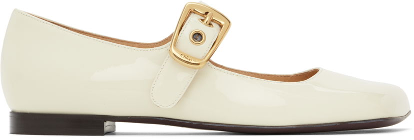 Кросівки та взуття CHLOÉ Polly Patent Leather Ballerina Flats білий | CHC24W07BOR