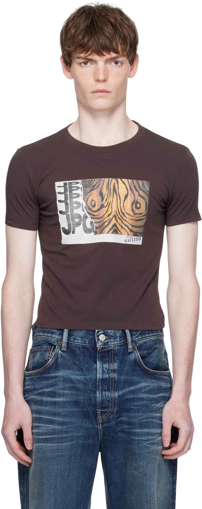 Футболка Jean Paul Gaultier Jean Paul Gaultier Printed Wood T-Shirt Коричневий | 25/03-W-TO294-J002-710060