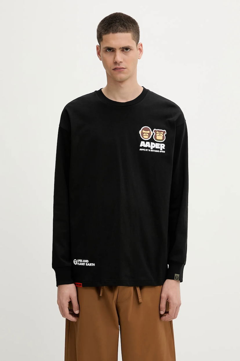 Футболка AAPE by A Bathing Ape AAPE Aaper Long Long Sleeve T-Shirt чорний | AAPLTM1575XXN
