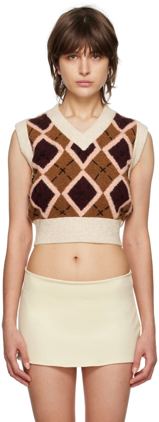Жилет GUIZIO Guizio Cardiff Argyle Knit Vest Коричневий | DGS21K904B_BRN