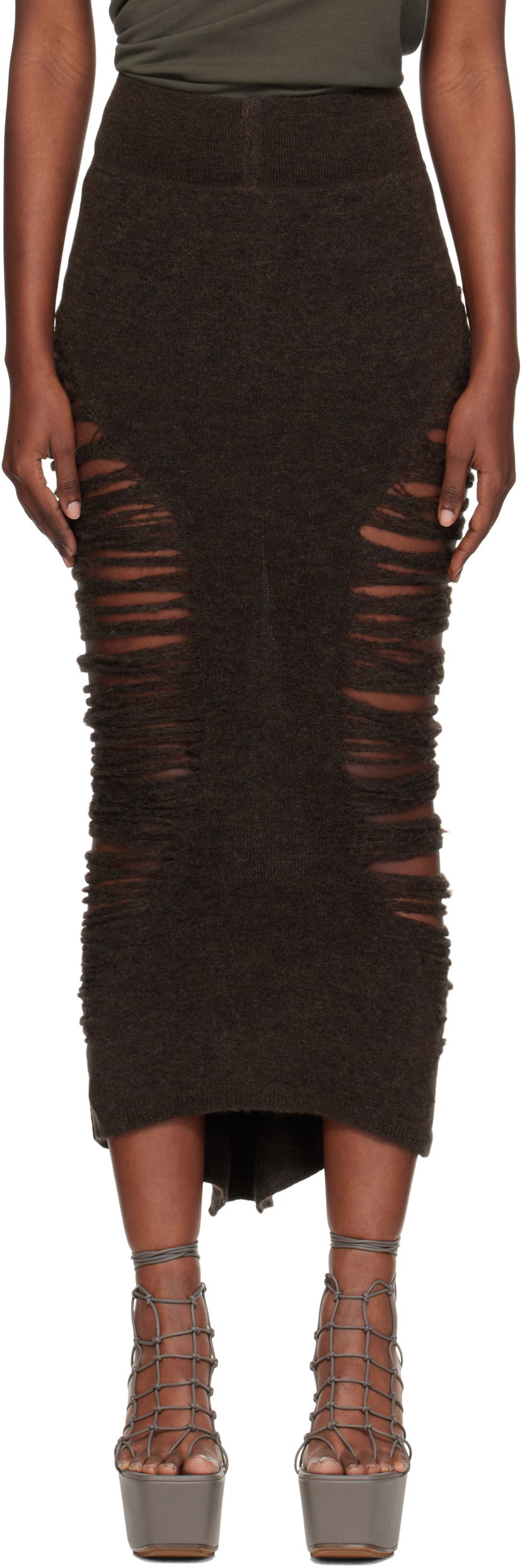 Спідниця Rick Owens Rick Owens Calf Dauphine Midi Skirt Коричневий | RP02E4685 KGRIDP