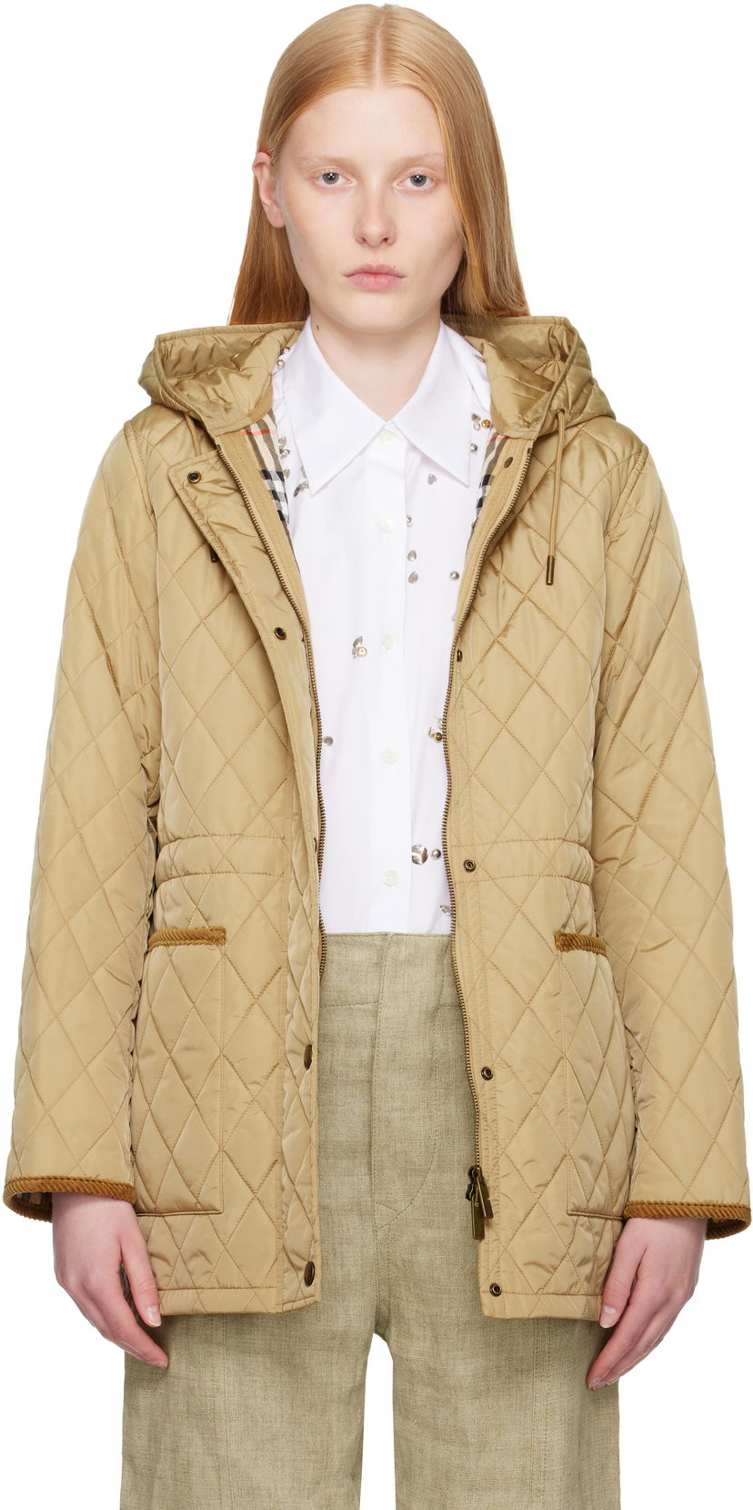 Пуховик Burberry Burberry Quilted Hooded Jacket бежевий | 8113841