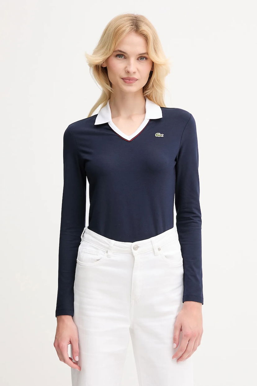 Сорочка поло Lacoste Lacoste Long Sleeve V-Neck Polo Shirt темно-синій | DF7785