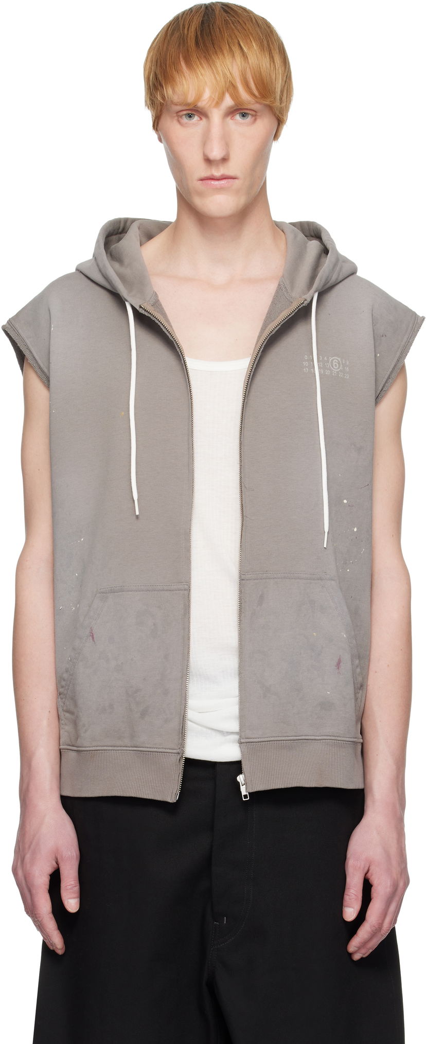 Світшоти Maison Margiela MM6 Maison Margiela Paint Splatter Sleeveless Hoodie Сірий | SH2HG0005 M25013