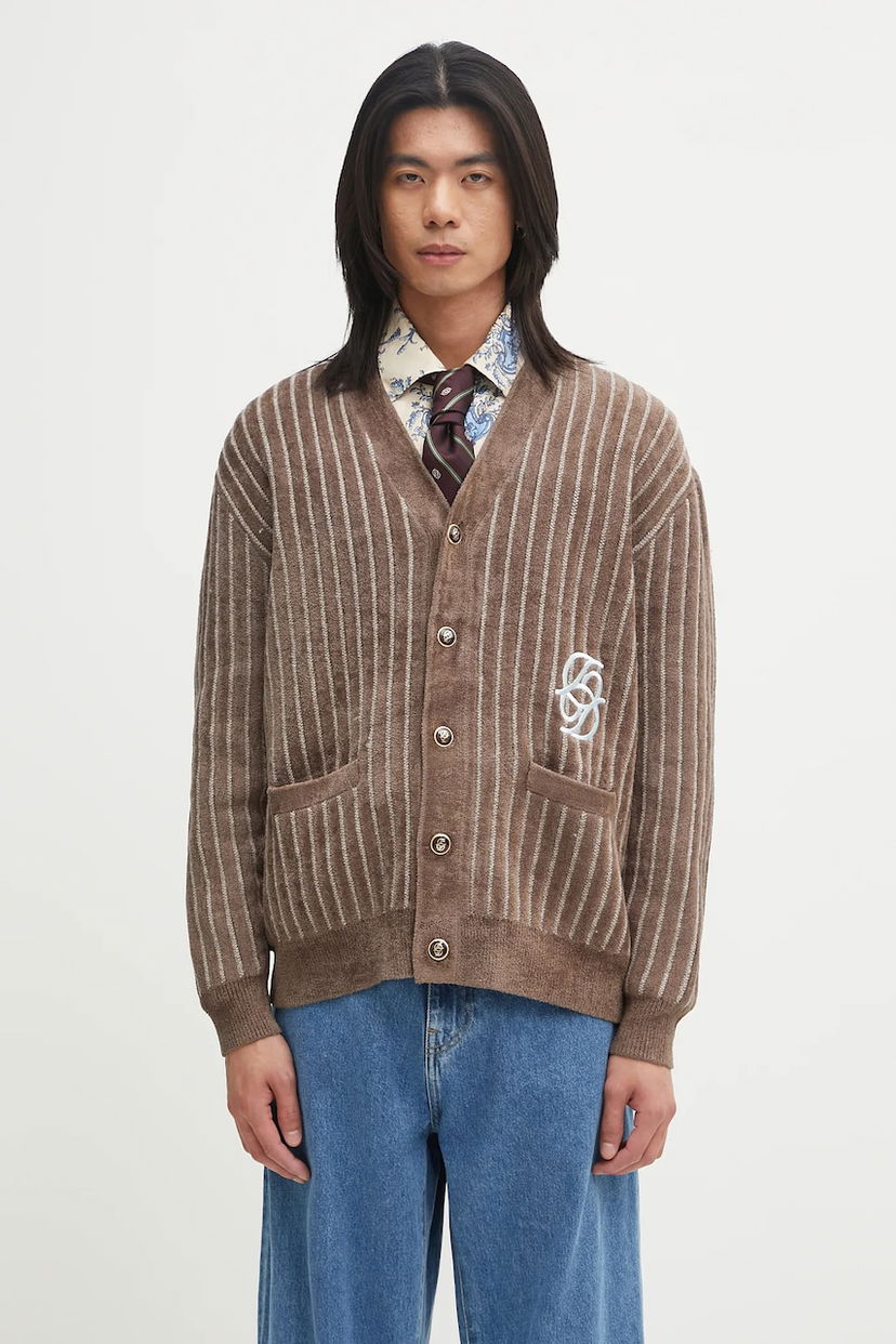 Cветр Drôle de Monsieur Drôle de Monsieur Le Cardigan Monogramme Striped Cardigan Коричневий | I.CA159.VI024