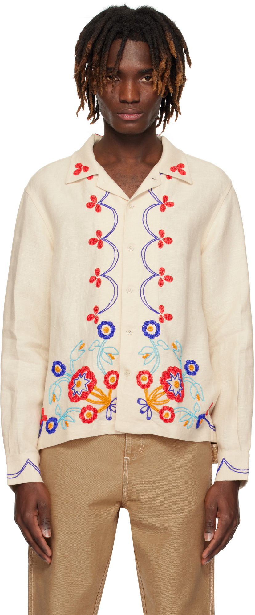 Сорочка Bode Bode Beaded Garden Party Shirt бежевий | MRS25SH030