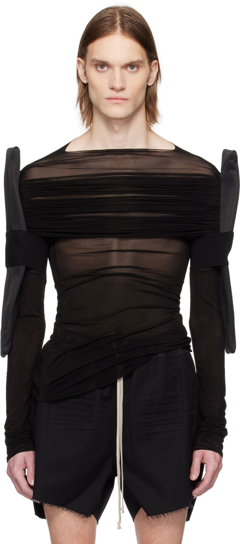 Шорти Rick Owens Rick Owens Hollywood Sheer Long Sleeve T-Shirt чорний | RR01E5200 BZCD
