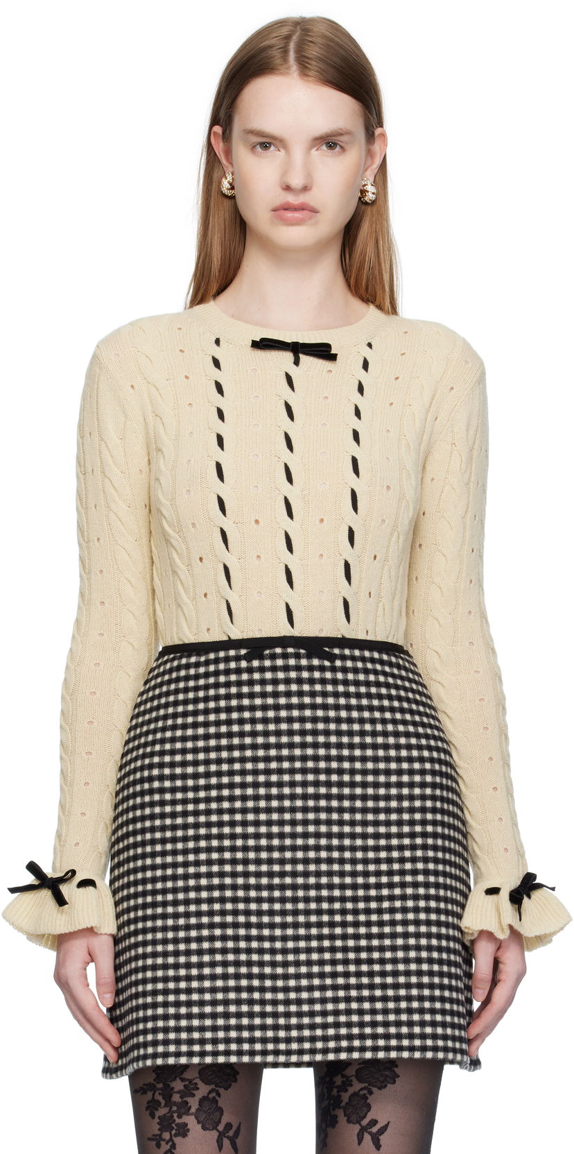 Cветр Valentino Valentino Virgin Wool Sweater with Bows бежевий | 7B3KC66Z9K9