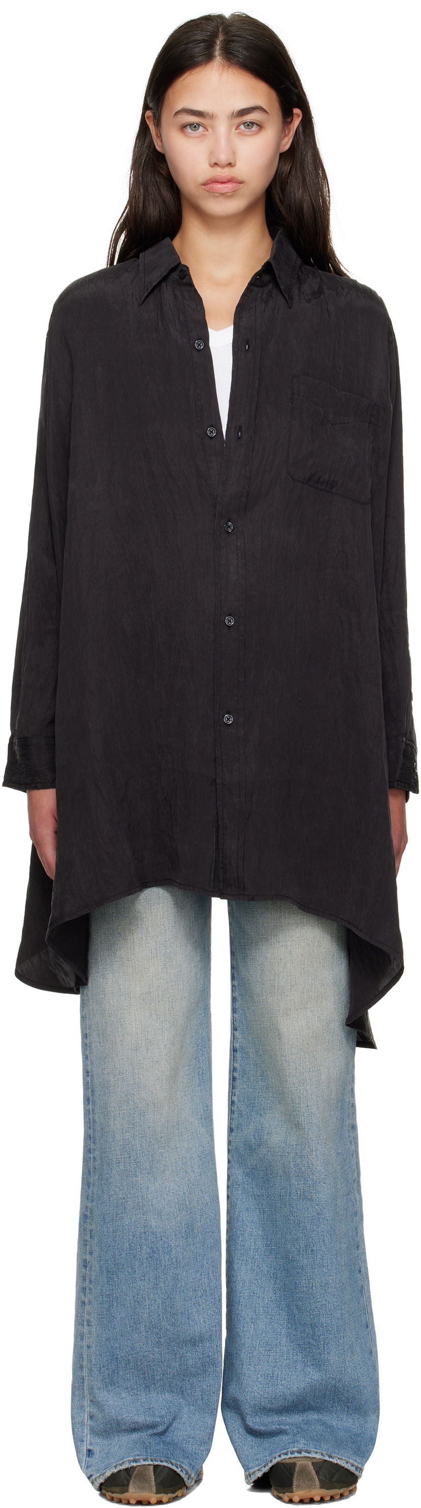 Сорочка R13 R13 Draped Front Shirt чорний | R13WR416-R510A