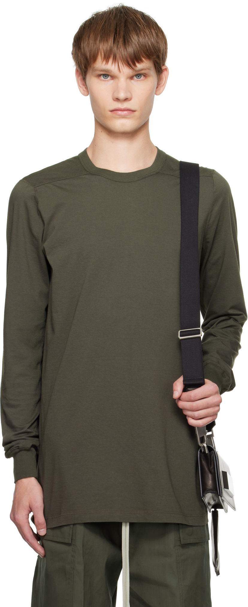 Футболка Rick Owens Rick Owens Concordians Level Long Sleeve T-Shirt Зелений | RU02E1266 JA