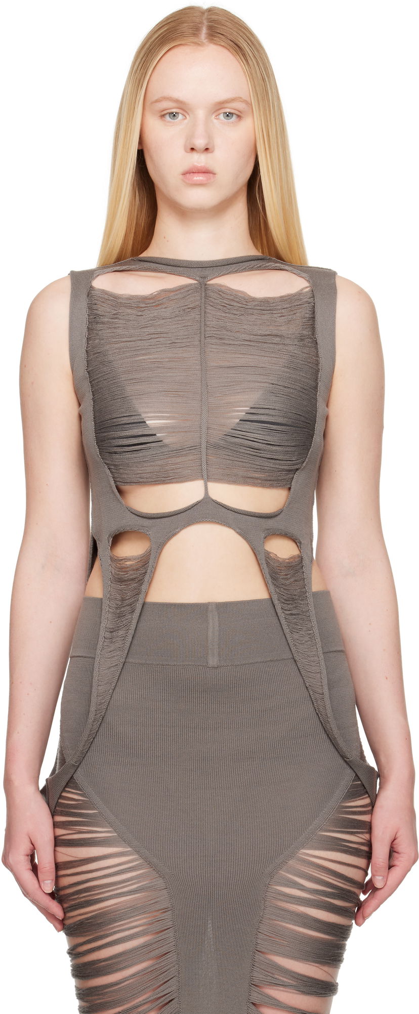 Безрукавка Rick Owens Rick Owens Hollywood Tanja Destroyed Tank Top Сірий | RO01E7615 KGRIDM