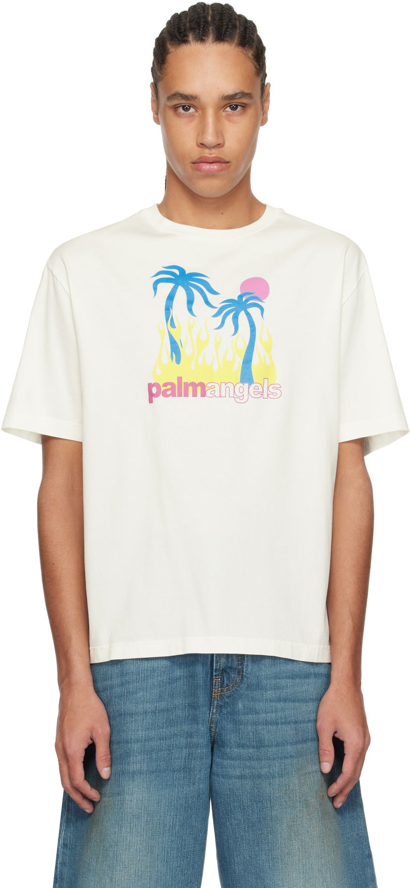 Футболка Palm Angels Palm Angels Burning Oasi Graphic T-Shirt білий | PMAA089S25JER0020384