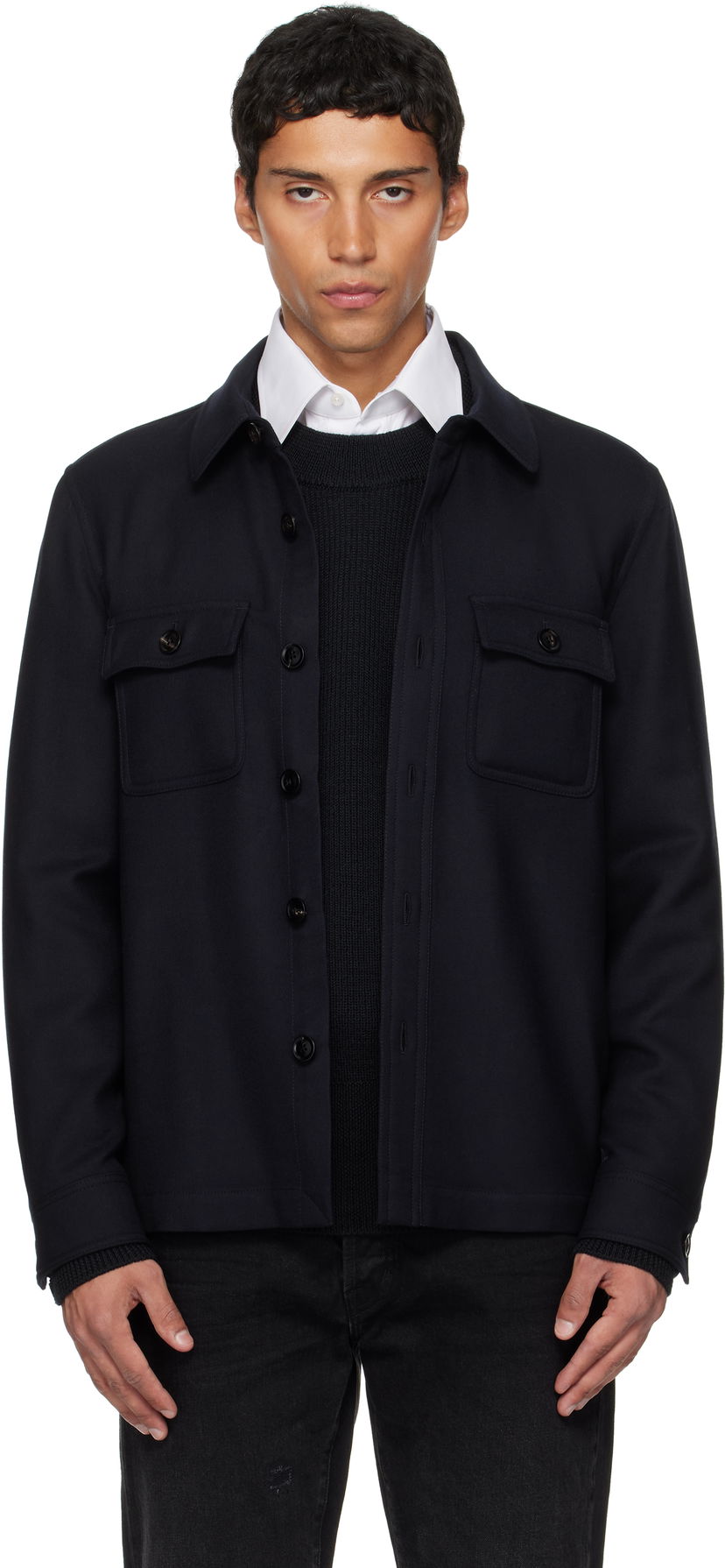 Куртка Tom Ford TOM FORD Light Wool Chest Pocket Overshirt темно-синій | OJS016-FMW063