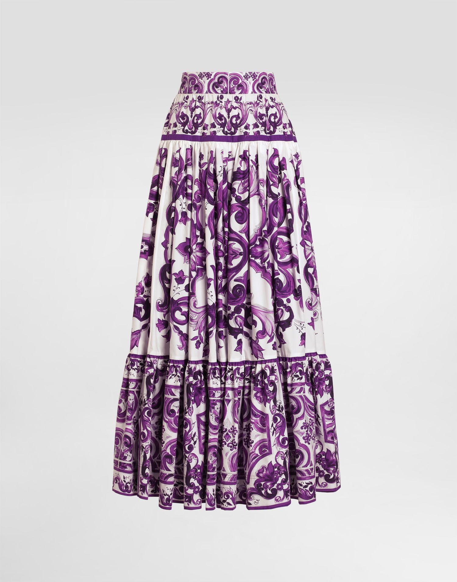 Спідниця Dolce & Gabbana Dolce & Gabbana Majolica Print Long Tiered Skirt Фіолетовий | F4CX0THH5EWIP3TN, 0