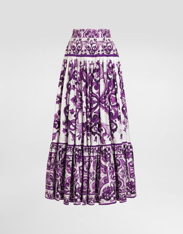 Спідниця Dolce & Gabbana Dolce & Gabbana Majolica Print Long Tiered Skirt Фіолетовий | F4CX0THH5EWIP3TN, 0