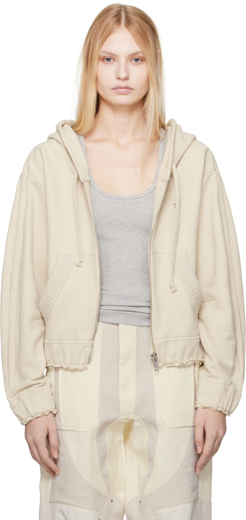 Світшоти Moncler Moncler Genius x Willow Smith Zip-Up Cotton Hoodie бежевий | J209T 8G00001 - 899WC