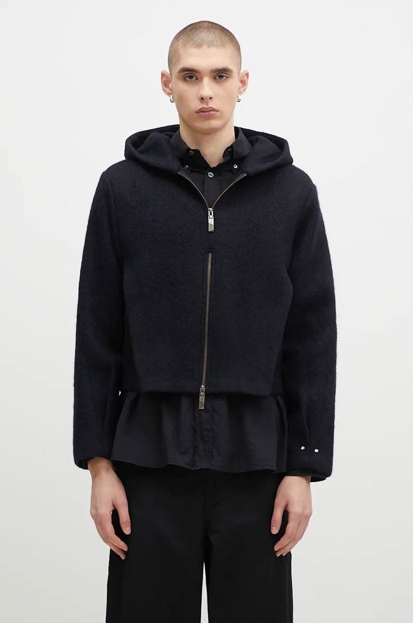 Світшоти ADER ERROR Oversize Wool Blend Cropped Hoodie чорний | BN01FWJK1301BK