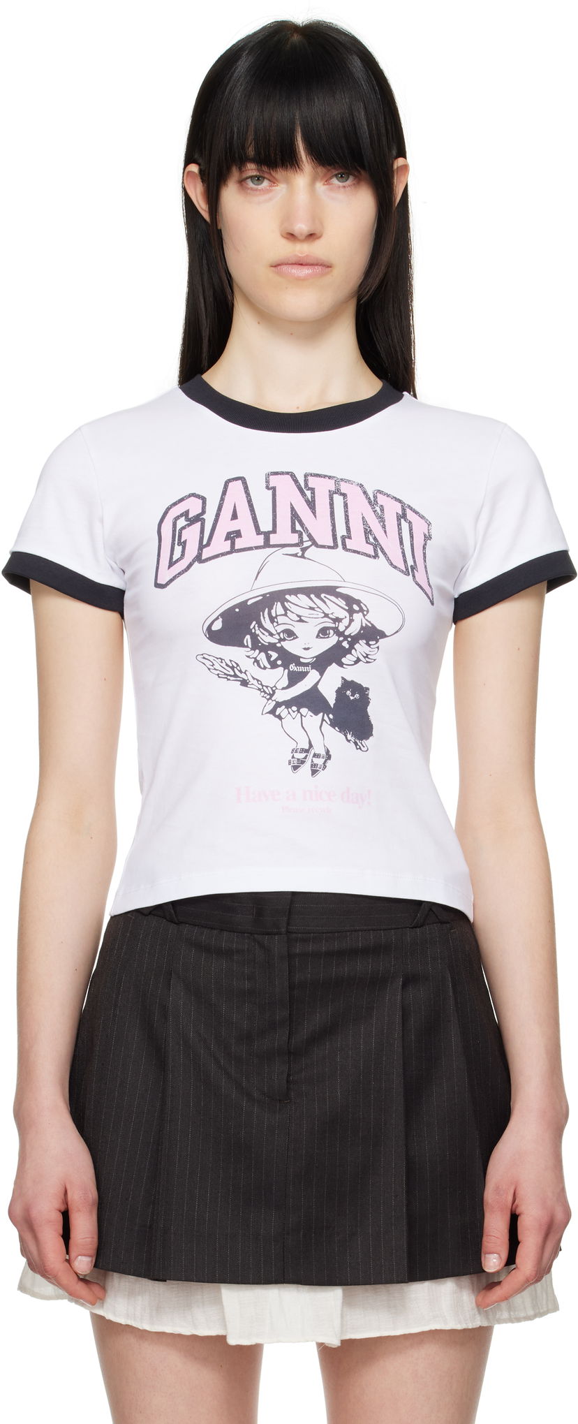 Футболка GANNI GANNI Basic Jersey Witch Graphic T-Shirt білий | T4156