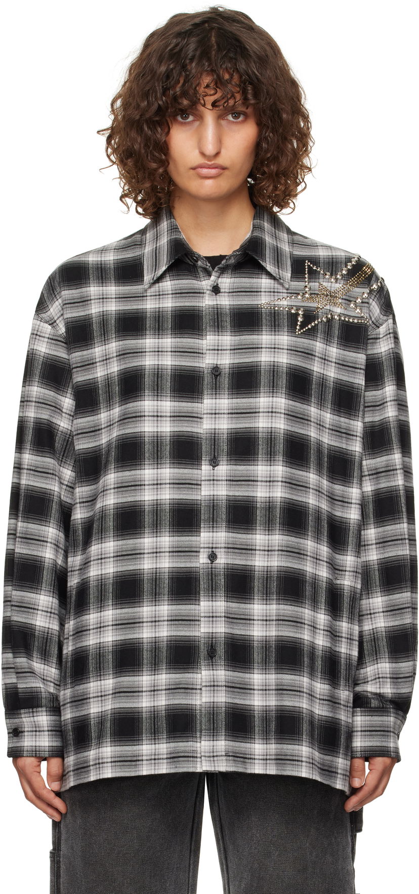 Сорочка We11done We11done Meteor Check Embellished Shirt чорний | WD-SH3-24-128-U-BK