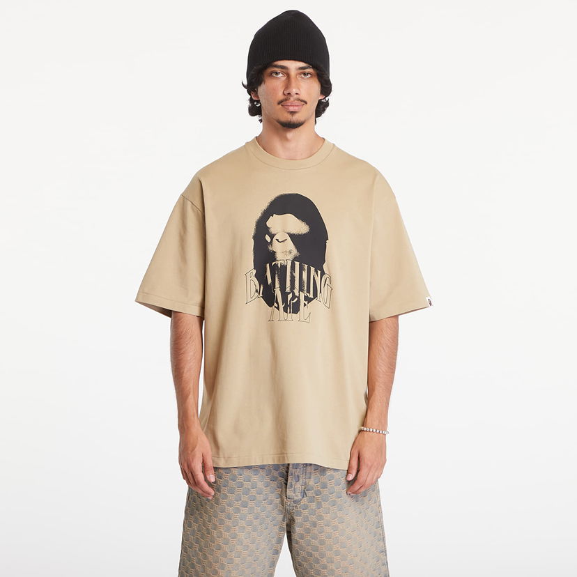 Футболка BAPE A BATHING APE Spray Print Logo Relaxed Fit Short Sleeve Tee Beige бежевий | 001TEK801346M BEI