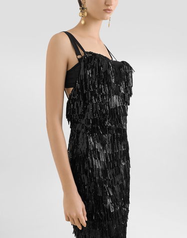 плаття Dolce & Gabbana Dolce & Gabbana Sequined Fringe Slip Dress чорний | F6TOKTGDC0GS9000, 3