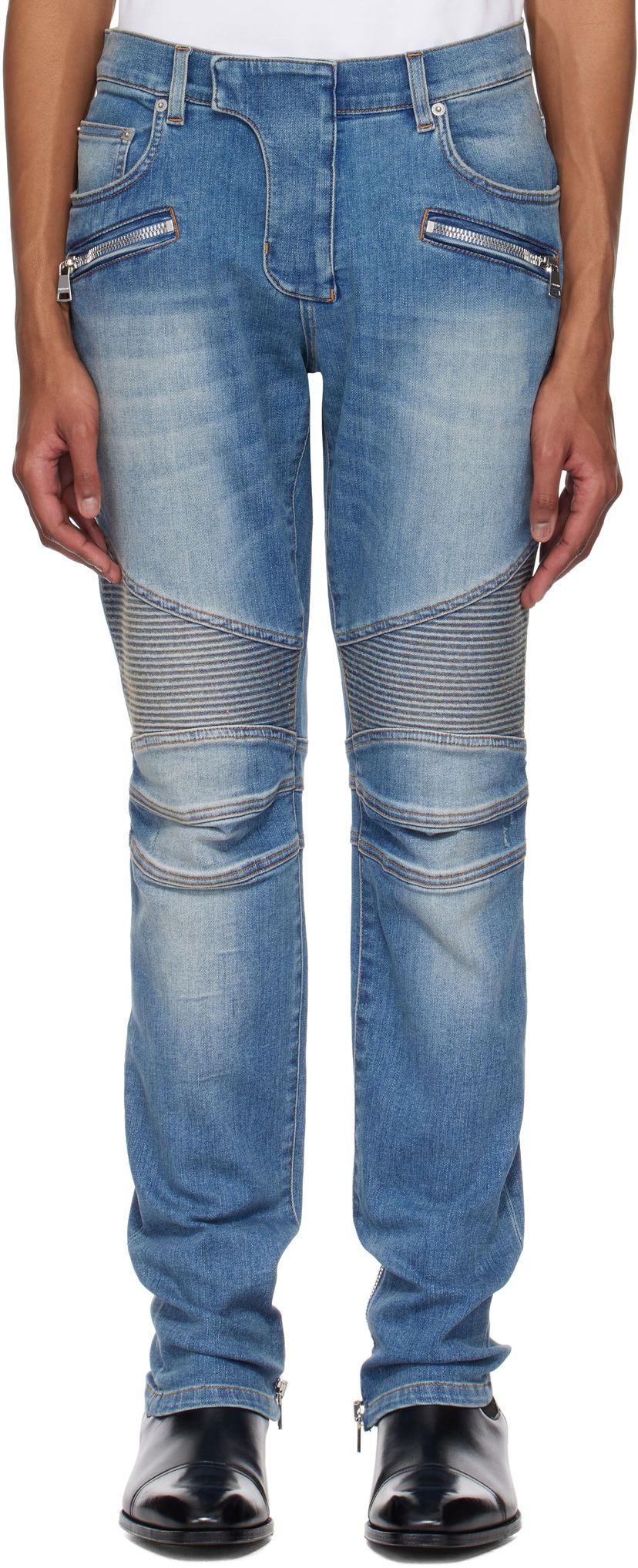 Джинси Balmain Balmain Slim-Fit Biker Jeans Синій | EH1MG115DF44