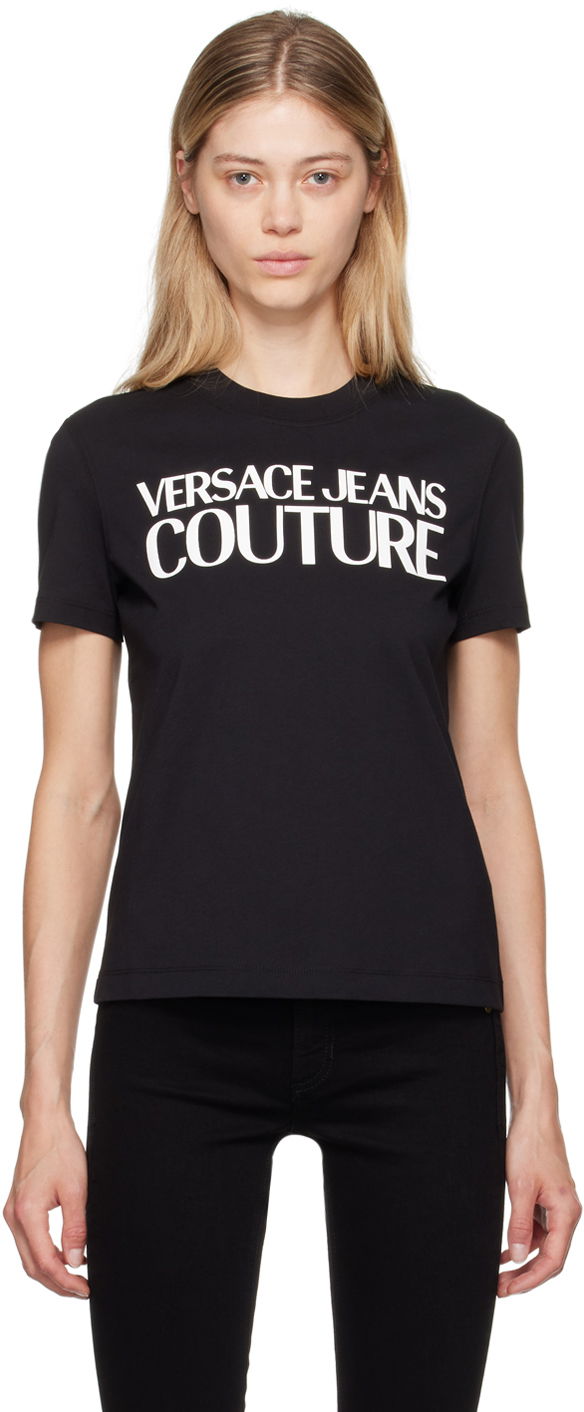 Футболка Versace Jeans Couture Black Institutional Logo T-Shirt чорний | E77HAHE09_ECJ00E