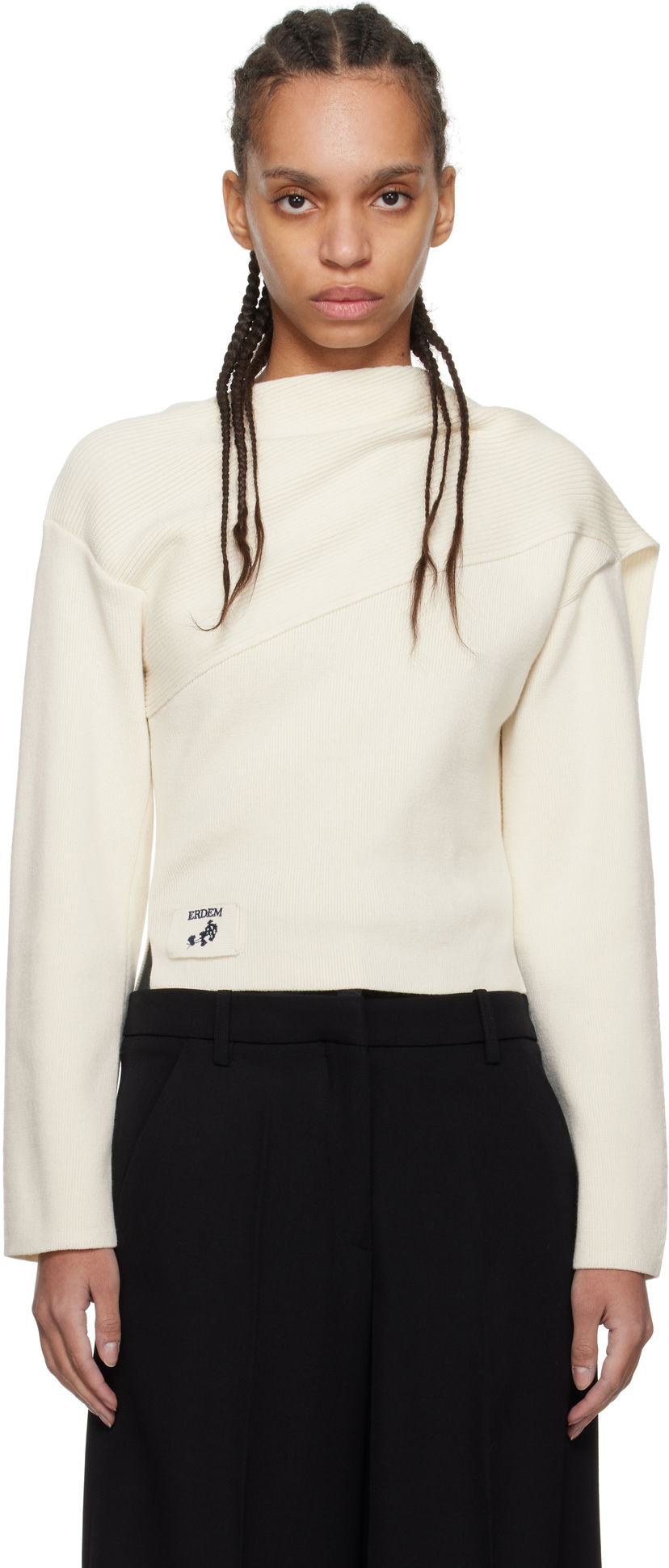 Cветр Erdem Erdem Drape Detail Ribbed Knit Sweater білий | PS25_KT7_WWRK