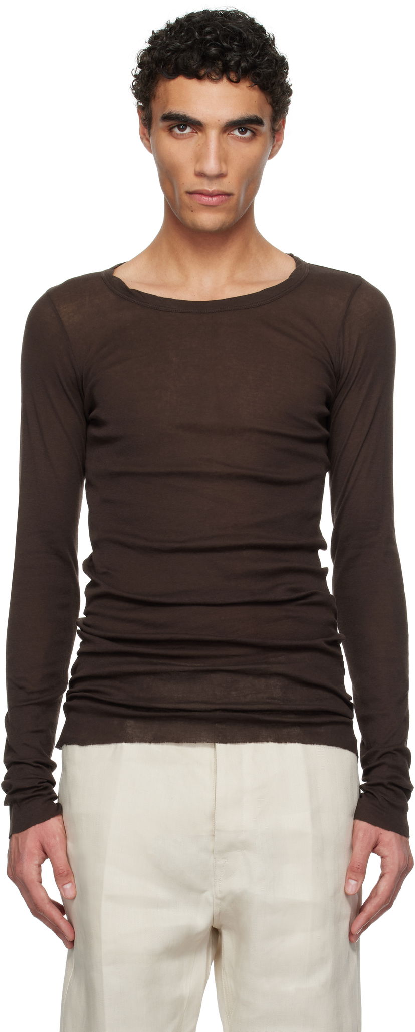 Cветр Rick Owens Rick Owens Hollywood Rib Long Sleeve T-Shirt Коричневий | RU01E5250 MR