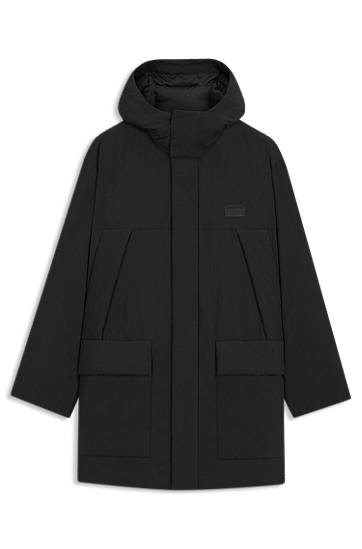 Парка BOSS Water-repellent Hooded Puffer Parka with Split Logo чорний | 50549663