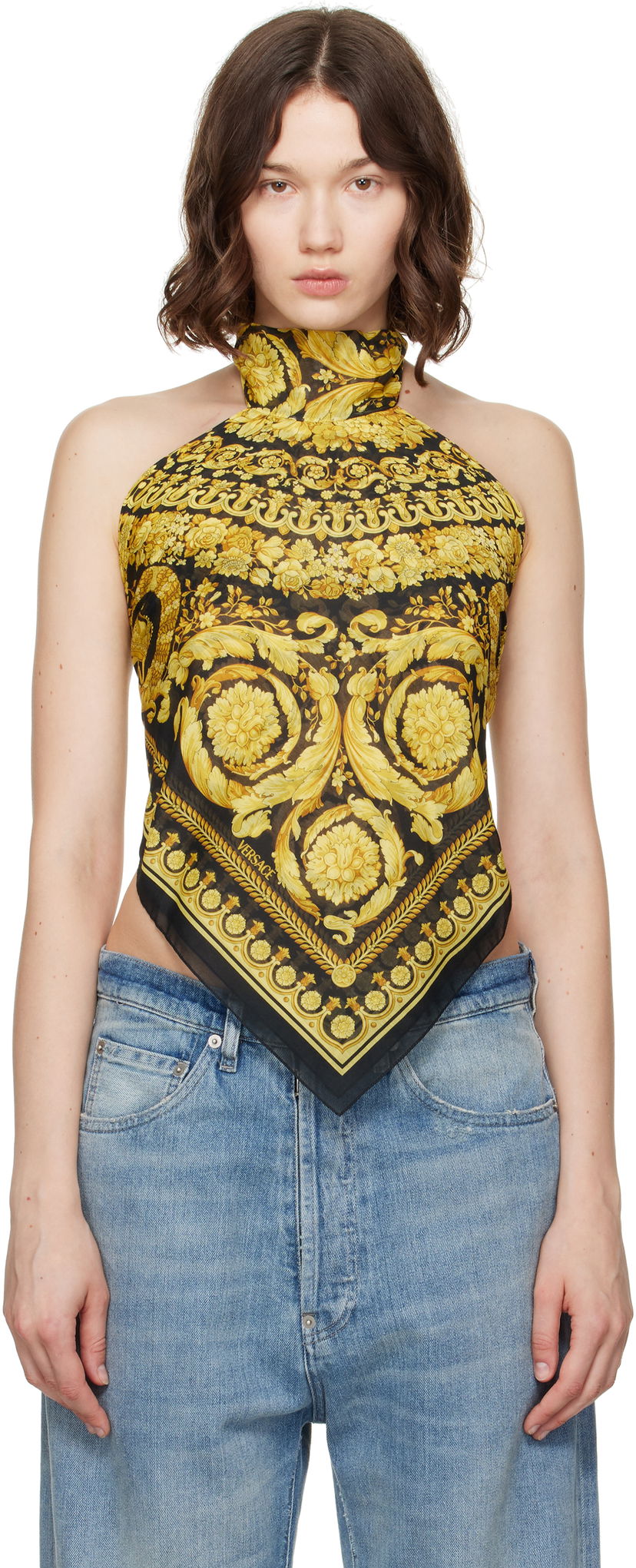 Безрукавка Versace Versace Barocco Foulard Halter Top чорний | 1016588_1A11158