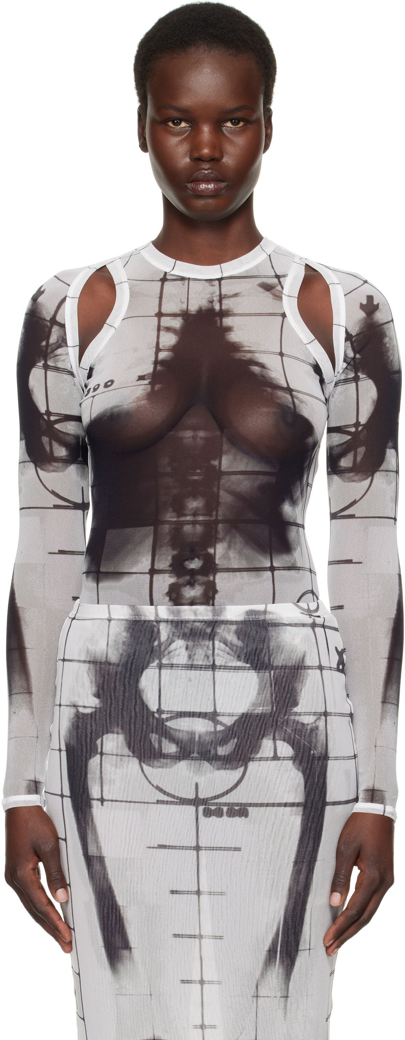 Футболка Jean Paul Gaultier Jean Paul Gaultier 'The Squeletor' Mesh Top білий | 25/33-F-TO243-T580-0100