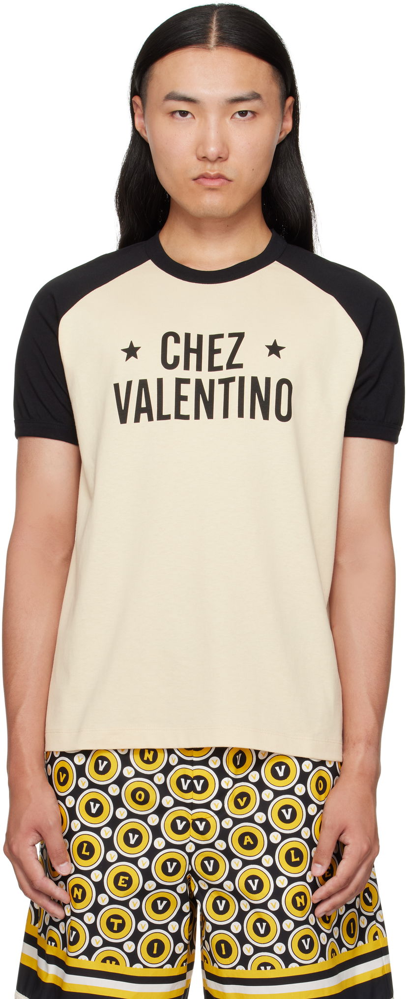 Футболка Valentino Valentino 'Chez Valentino' Print Cotton T-Shirt бежевий | 7V3MG17DAYC