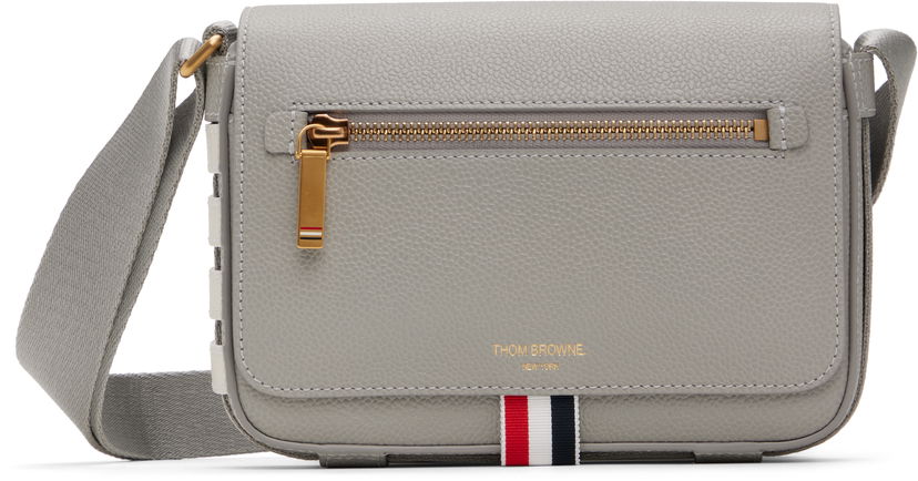 Сумка Thom Browne Thom Browne 4-Bar Pebble Grain Small Reporter Bag Сірий | UAG229A-00198