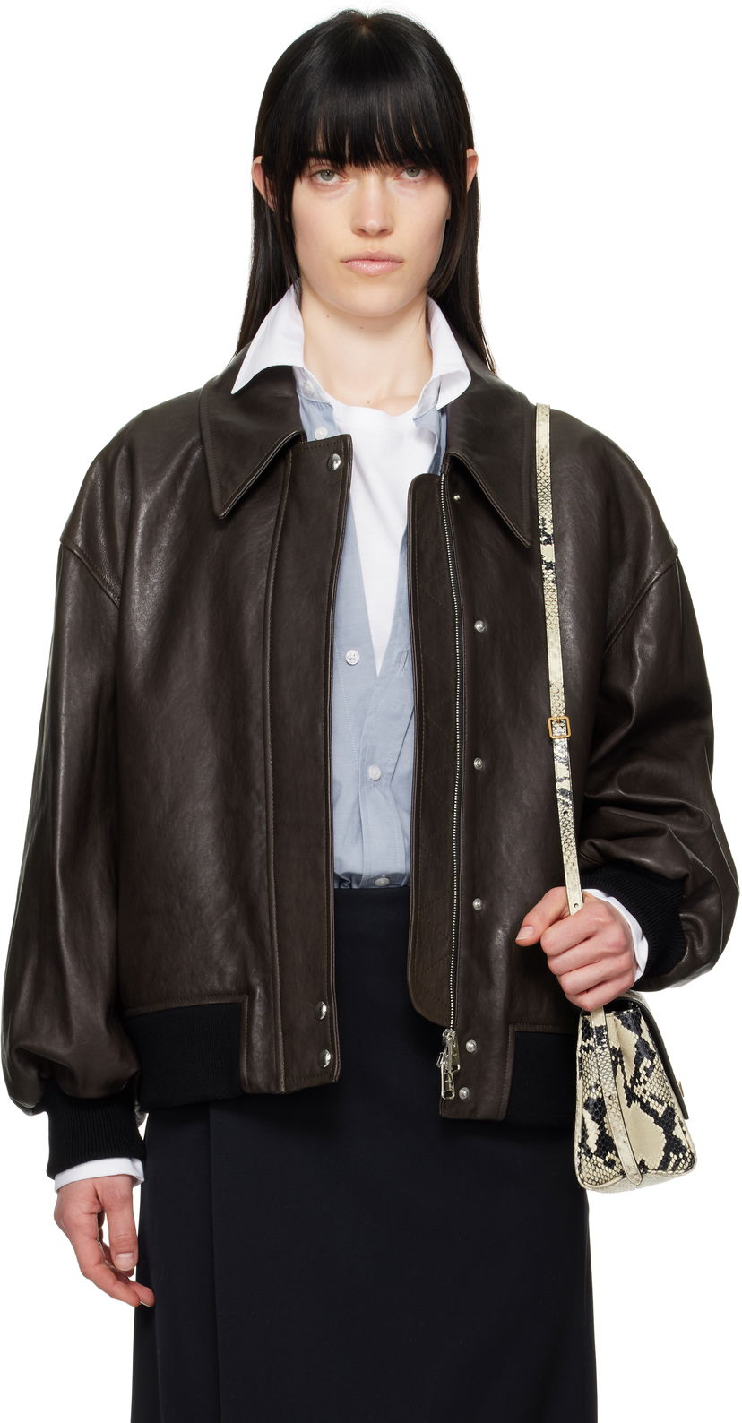 Куртка бомбер Khaite Khaite Shelman Leather Jacket Коричневий | 6166729