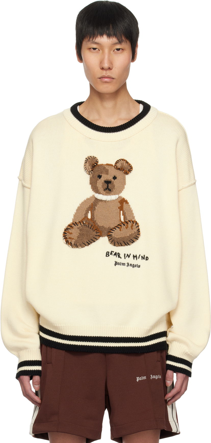 Cветр Palm Angels Palm Angels 'Bear in Mind' Knit Sweater бежевий | PMHE007S25KNI0010360