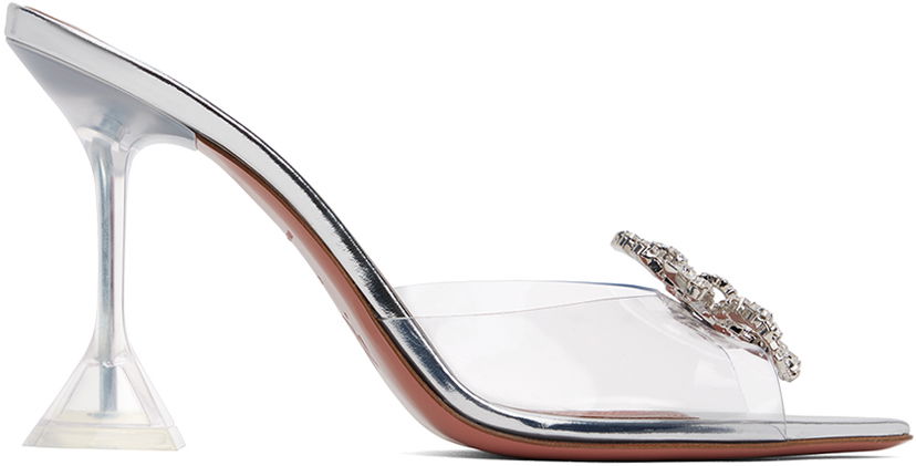 Аксесуари Amina Muaddi Amina Muaddi Rosie Glass Slipper Heeled Sandals Металік | ROSIE GLASS SLIPPER CL PVC