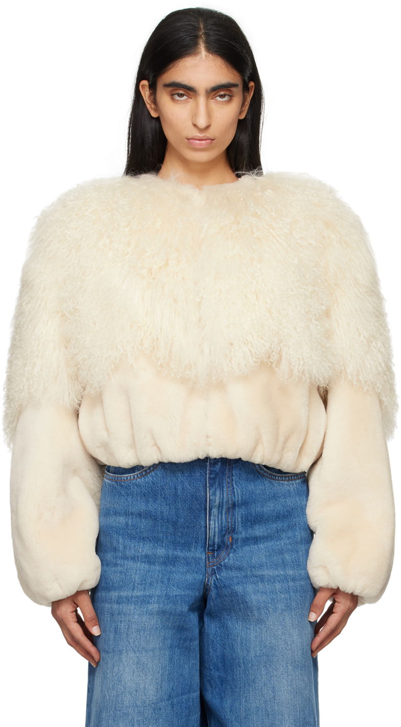 Куртка бомбер CHLOÉ Cropped Shearling Jacket бежевий | CHC24ACV16210