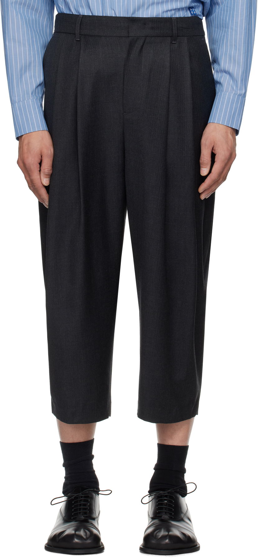 Штани ADER ERROR ADER error Sig; Tag 01 Cropped Pleated Trousers Сірий | BO42FYSA0101GR